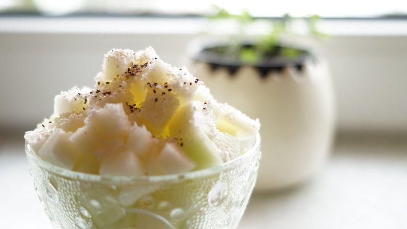 Coconut coated melon